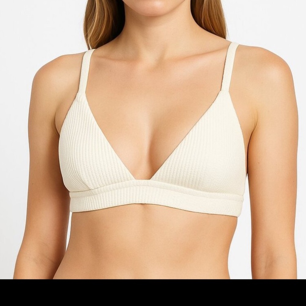 NWT L*Space Nina Top White Ribbed‎ Triangle Bikini Swim Top – Women’s DD